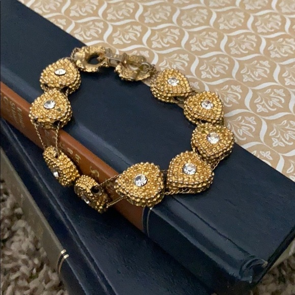 Gold tone multi heart bracelet with rhinestones - Picture 2 of 4
